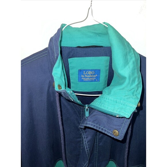 Mens Pendleton Lobo Bomber Windbreaker Jacket Large Color Block Blue Green - Picture 2 of 11